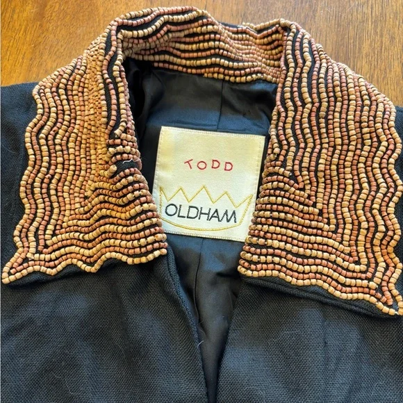 Todd Oldham vintage Black Jacket with brown Beaded Swirls medium collectable - Picture 14 of 16